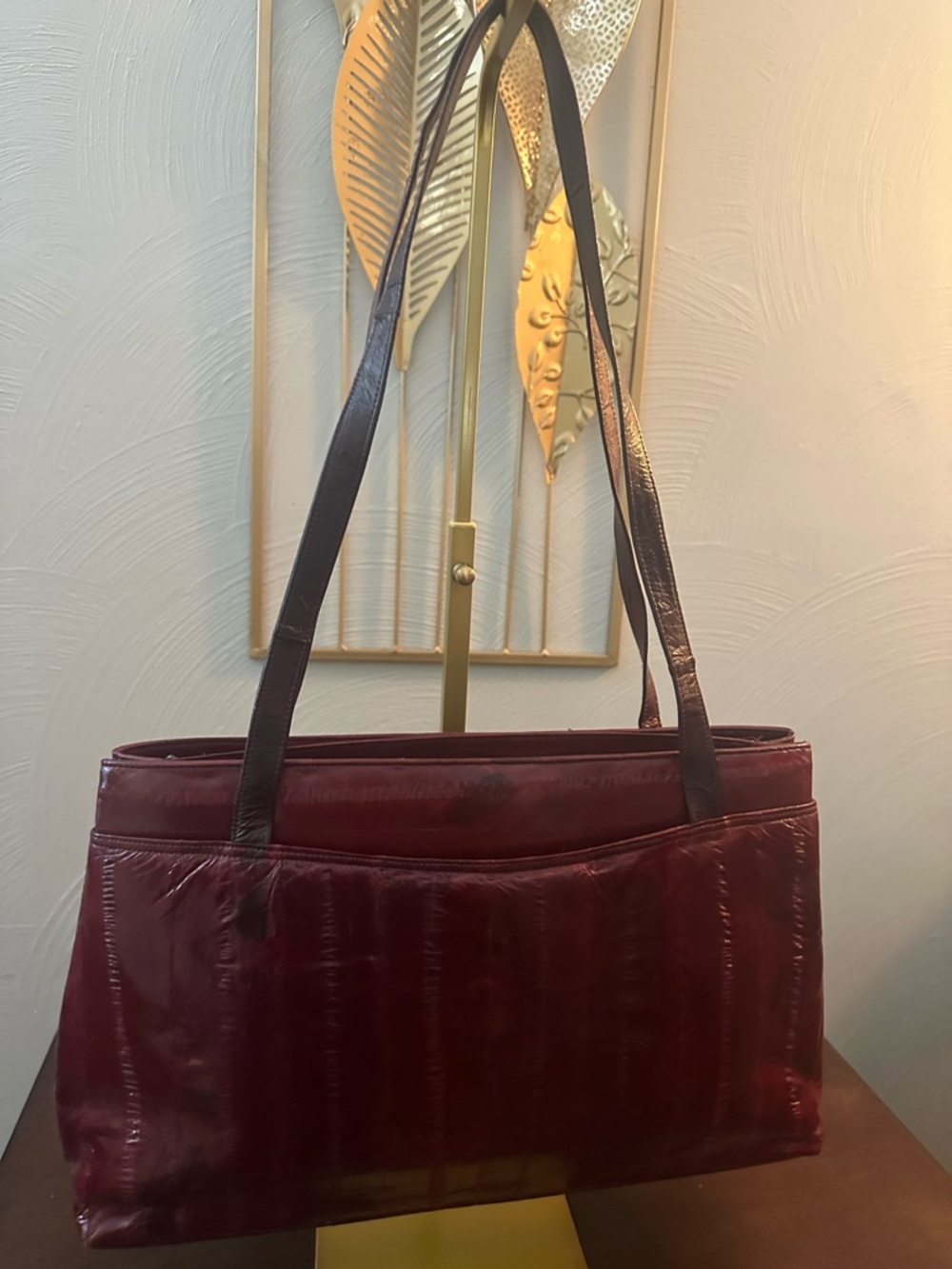 Vintage 90s Burgundy Sunco Korea Eel Skin Bag | Slim Minimalist Quiet Luxury - Picture 16 of 16